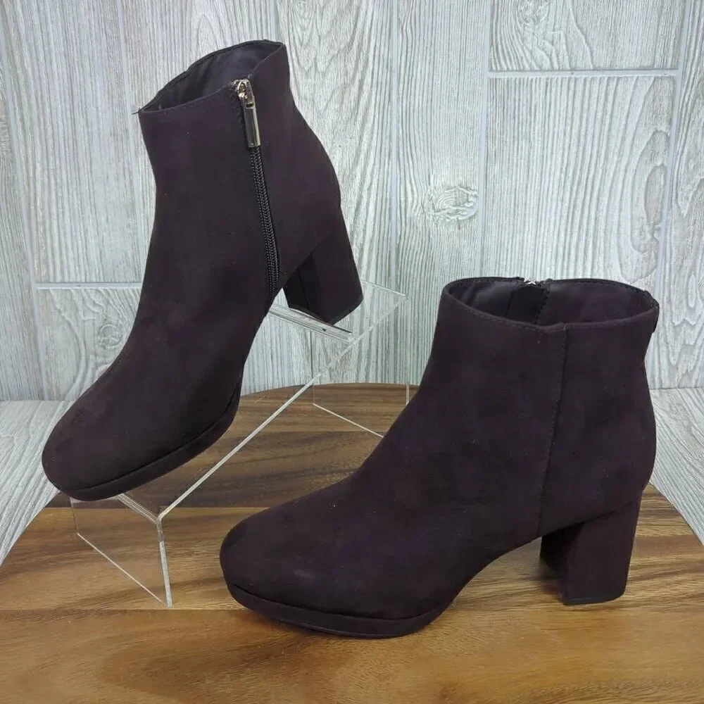 Bandolino Womens Size 8 Colleen 2 Suede Ankle Boots Booties Brown Burgundy Zips
